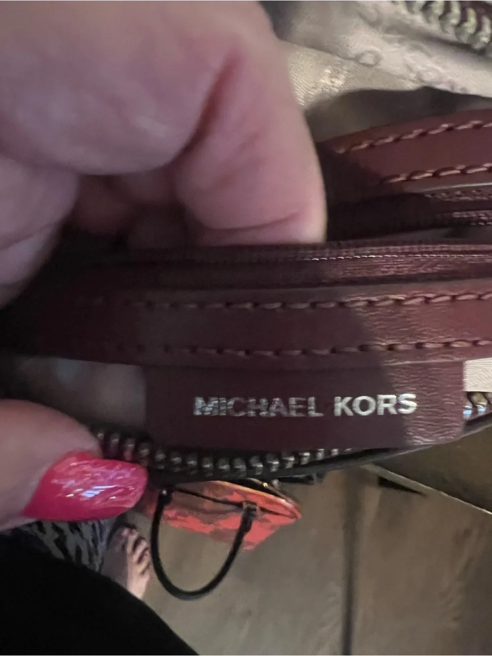 Michael Kors Pink and White Signature Stripe Crossbody Bag